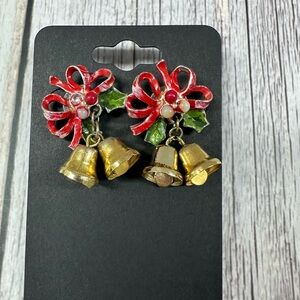 Festive Bell Earrings with Red Bows